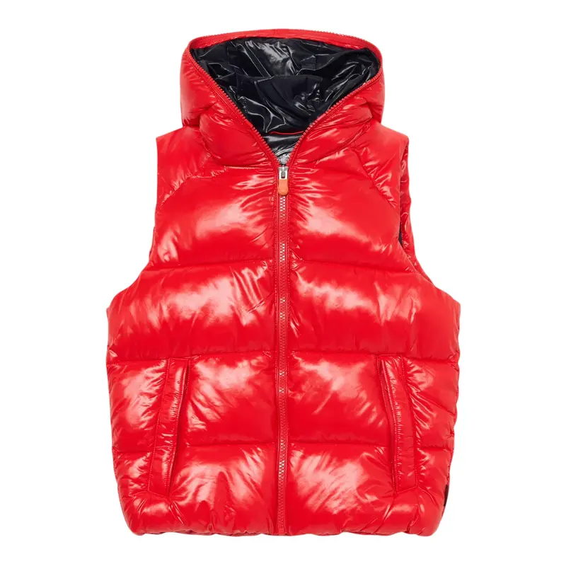 Save The Duck Giubbino Smanicato tinta unita con Zip E Cappuccio Rosso per Neonato