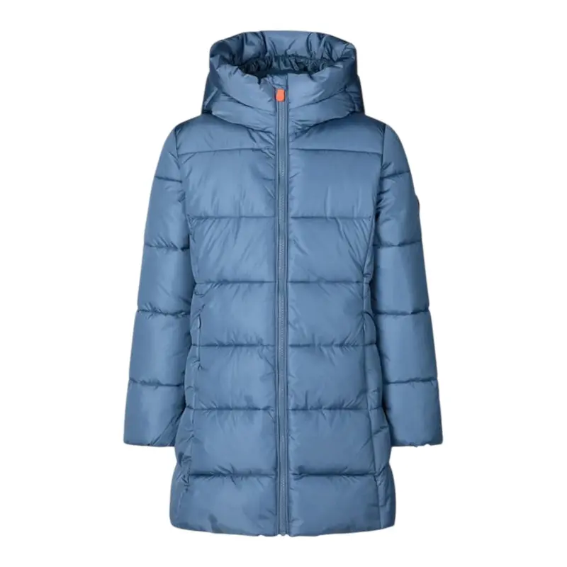 Save The Duck Giubbino tinta unita con Zip E Cappuccio Azzurro per Bambina
