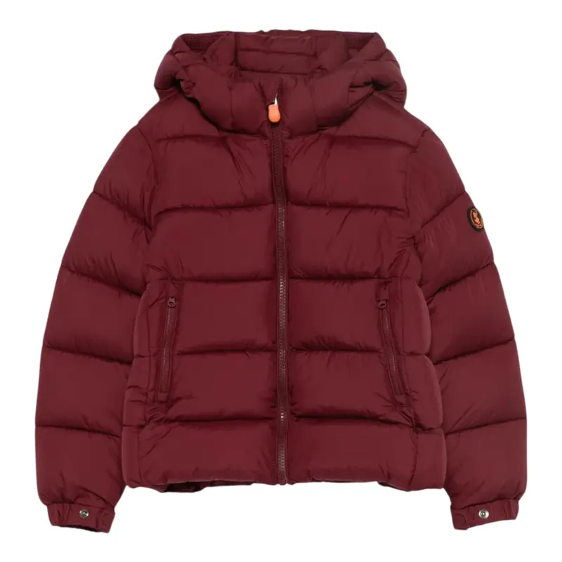 Save The Duck Giubbino tinta unita con Zip E Cappuccio Bordeaux per Bambino