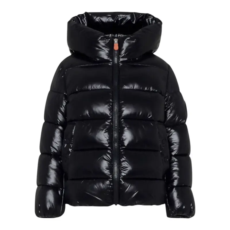 Save The Duck Giubbino tinta unita con Zip E Cappuccio Nero per Bambina