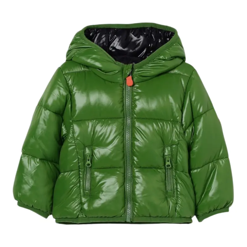 Save The Duck Giubbino tinta unita con Zip E Cappuccio Verde per Neonato