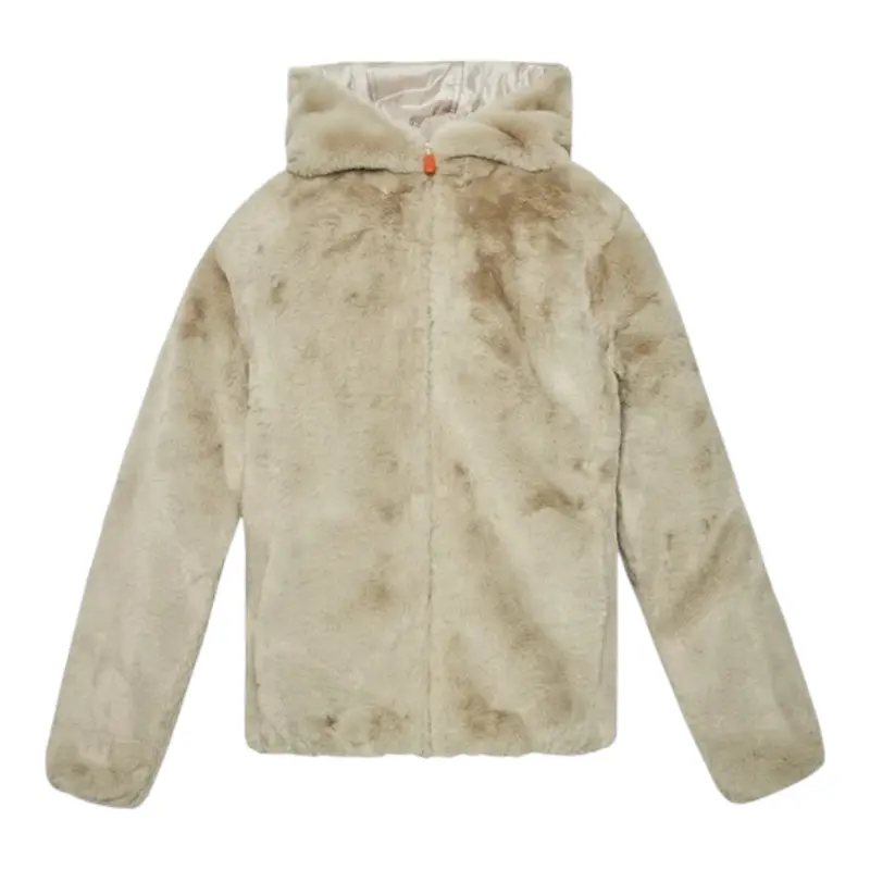 Save The Duck Pelliccia tinta unita con Zip E Cappuccio Reversibile Beige per Bambina