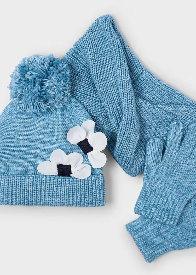 Set 3 pezzi collo cappello e guanti bambina