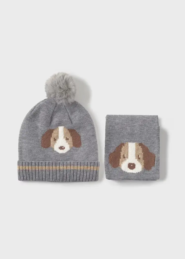 Set cappello e sciarpa cagnolino neonato