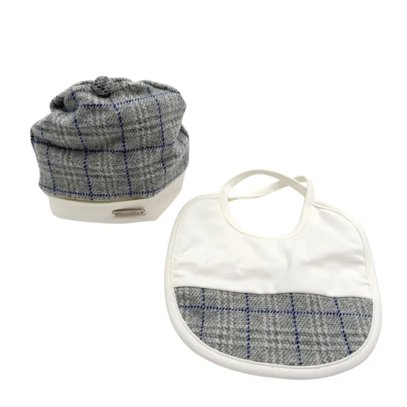Set Cappello in ciniglia + Bavetta caldo cotone Pastello 0/3 Mesi