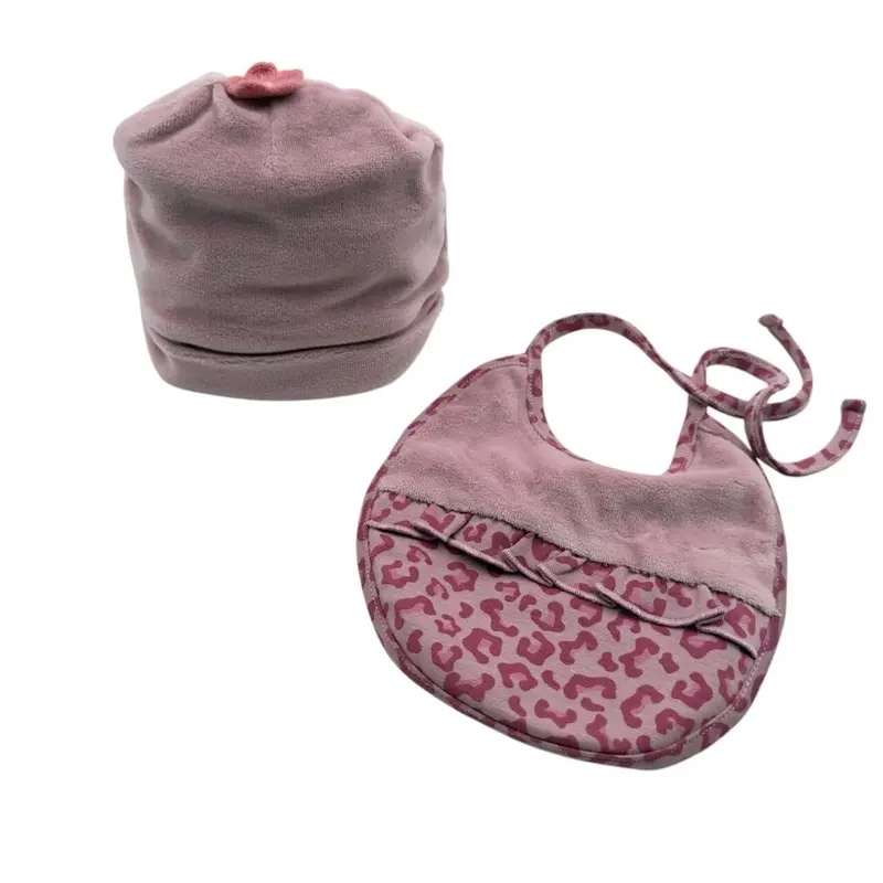 Set Cappello in ciniglia + Bavetta caldo cotone Pastello 0/3 Mesi