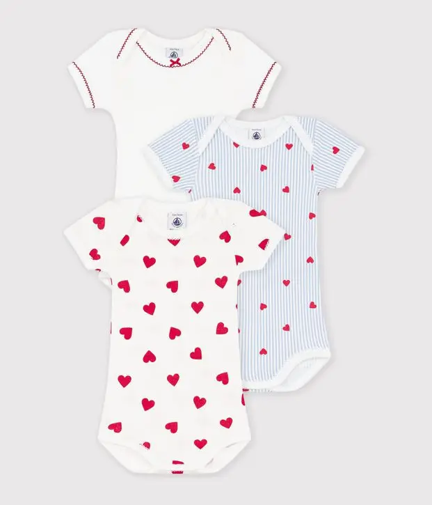 Set di body a maniche corte in cotone con stampa a cuori neonato Petit Bateau