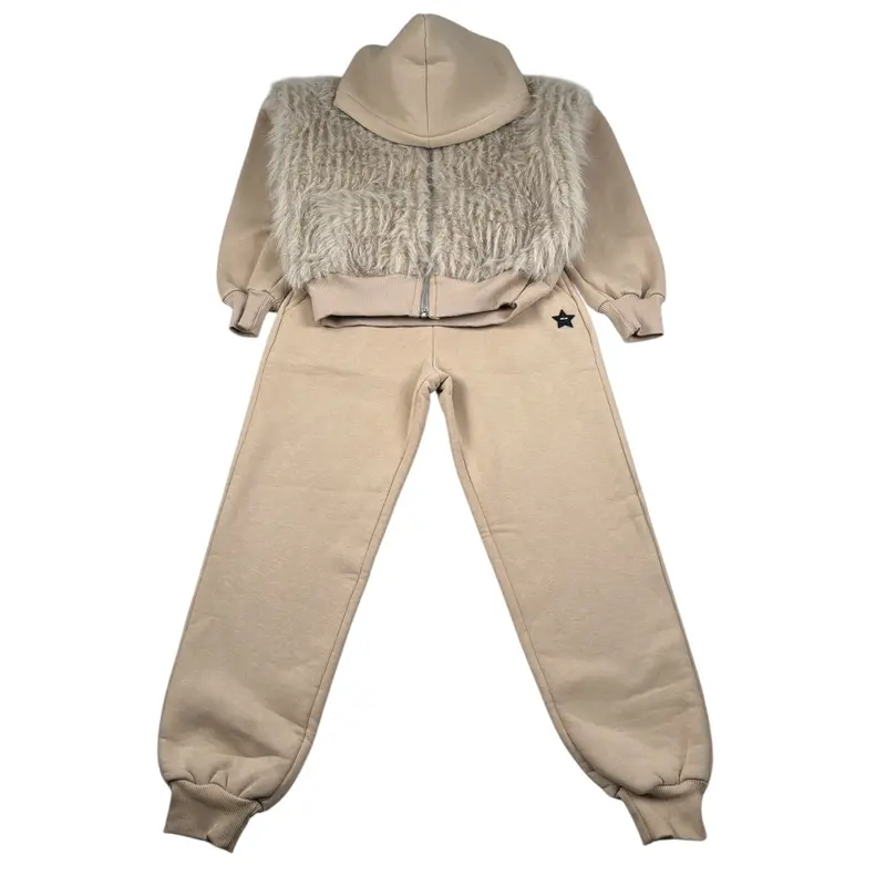 Shopart Completo 2 Pezzi Felpa-Pantalone Beige per Bambina