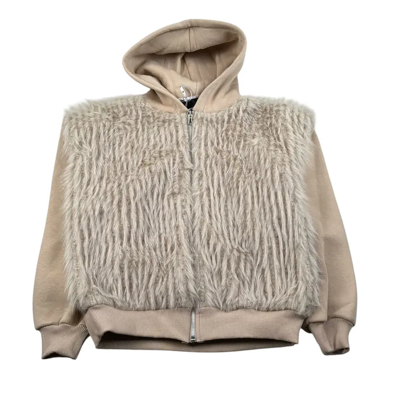 Shopart Felpa con Zip E Cappuccio tinta unita Beige per Bambina