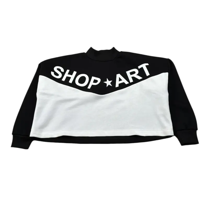 Shopart Felpa Mezzo Collo Bicolore Modello Crop Bianco/Nero per Bambina
