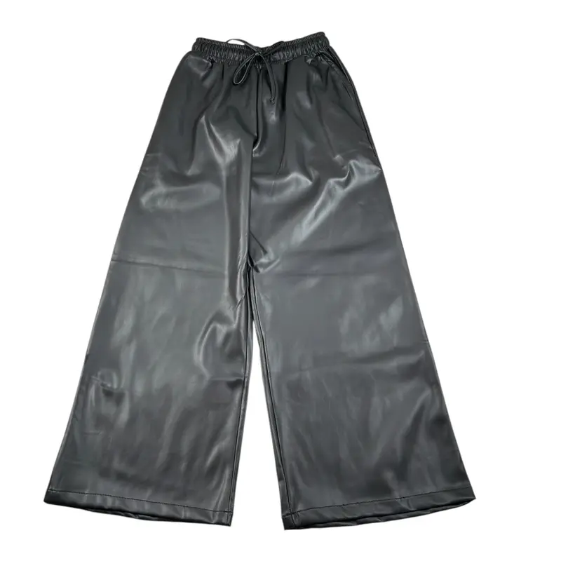 Shopart Pantalone In Ecopelle Modello Palazzo Nero per Bambina