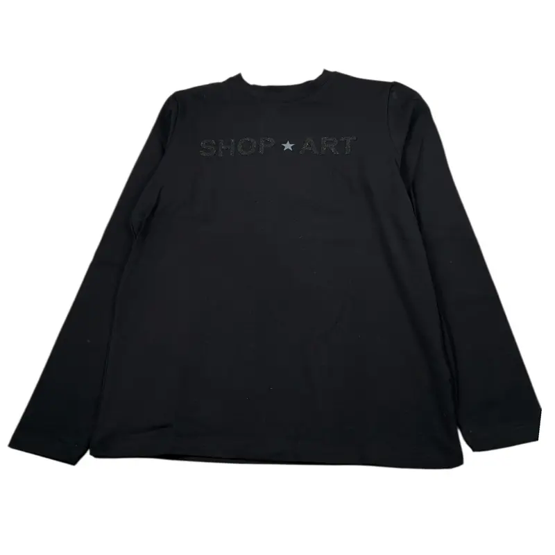 Shopart Shirt Girocollo tinta unita con Logo Nero per Bambina
