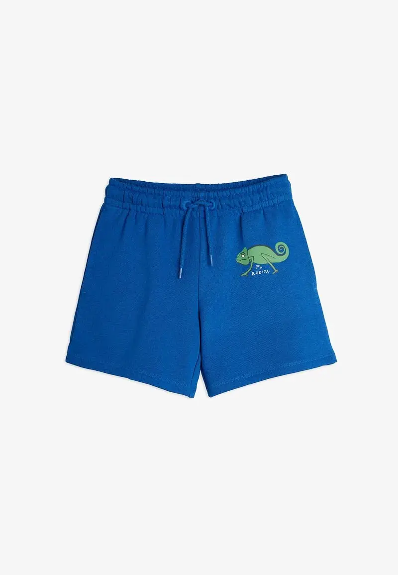 SHORTS IN FELPA BLU CON CAMALEONTE VERDE MINI RODINI