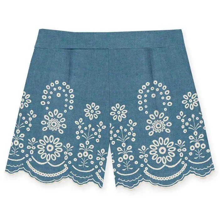 SHORTS MC2 SAINT BARTH IN LINO BLU IN PIZZO SANGALLO