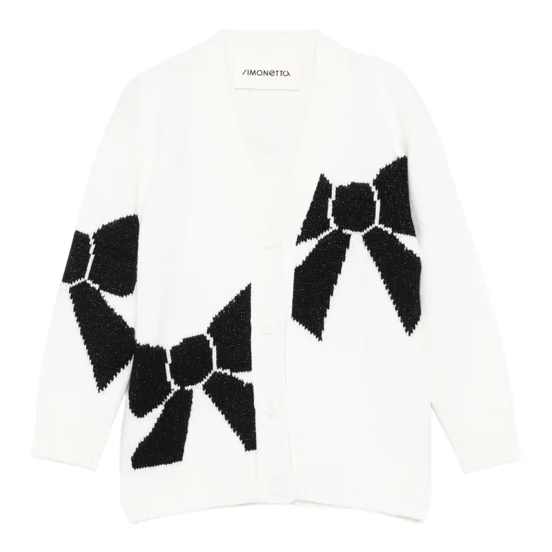 Simonetta Cardigan tinta unita con Ricami Panna per Bambina