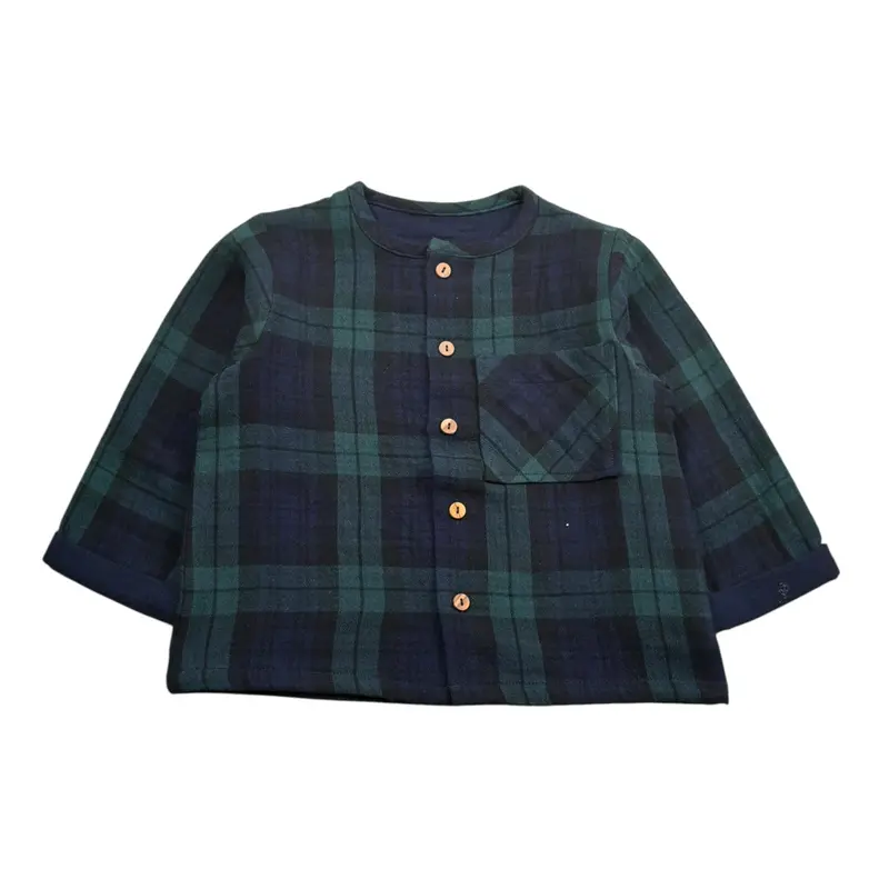 Snug Camicia tinta unita con Fantasia Quadri Verde per Neonato