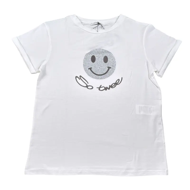 Soo Twee T-Shirt tinta unita con Stampa Bianco per Bambina
