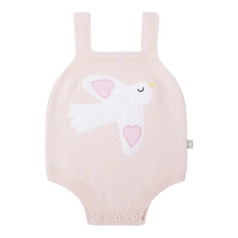 Stella Mccartney Body Giromanica tinta unita con Ricami Rosa per Neonata