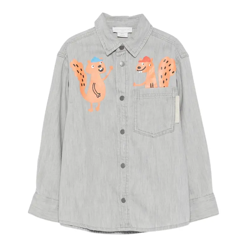 Stella Mccartney Camicia Manica Lunga tinta unita con Stampe Grigio per Neonato
