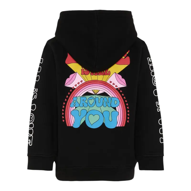 Stella Mccartney Felpa Chiusa con Cappuccio tinta unita con Logo Nero per Bambina