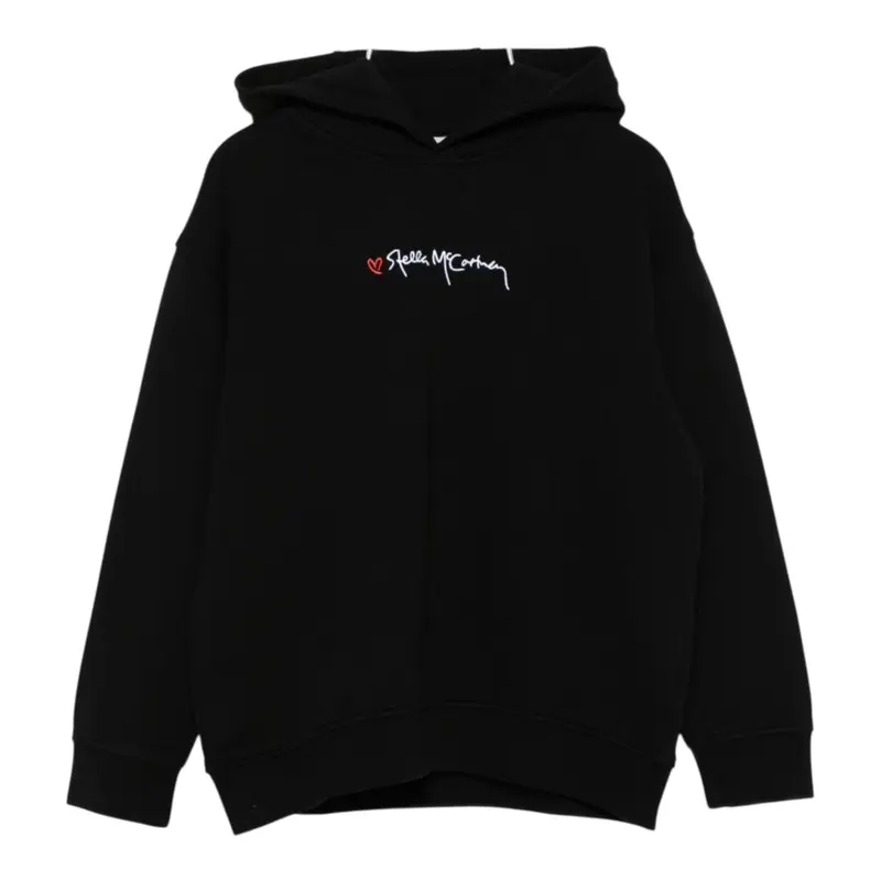 Stella Mccartney Felpa Chiusa con Cappuccio tinta unita con Logo Nero per Bambina