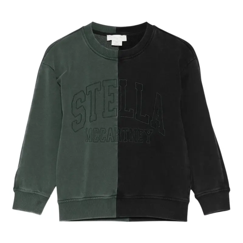 Stella Mccartney Felpa Chiusa Girocollo Bicolore Verde/Nero per Bambino
