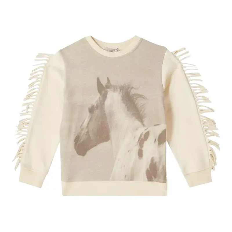 Stella Mccartney Felpa Chiusa Girocollo tinta unita con Frange Panna per Bambina