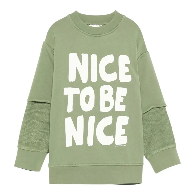 Stella Mccartney Felpa Chiusa Girocollo tinta unita con Logo Verde per Bambino