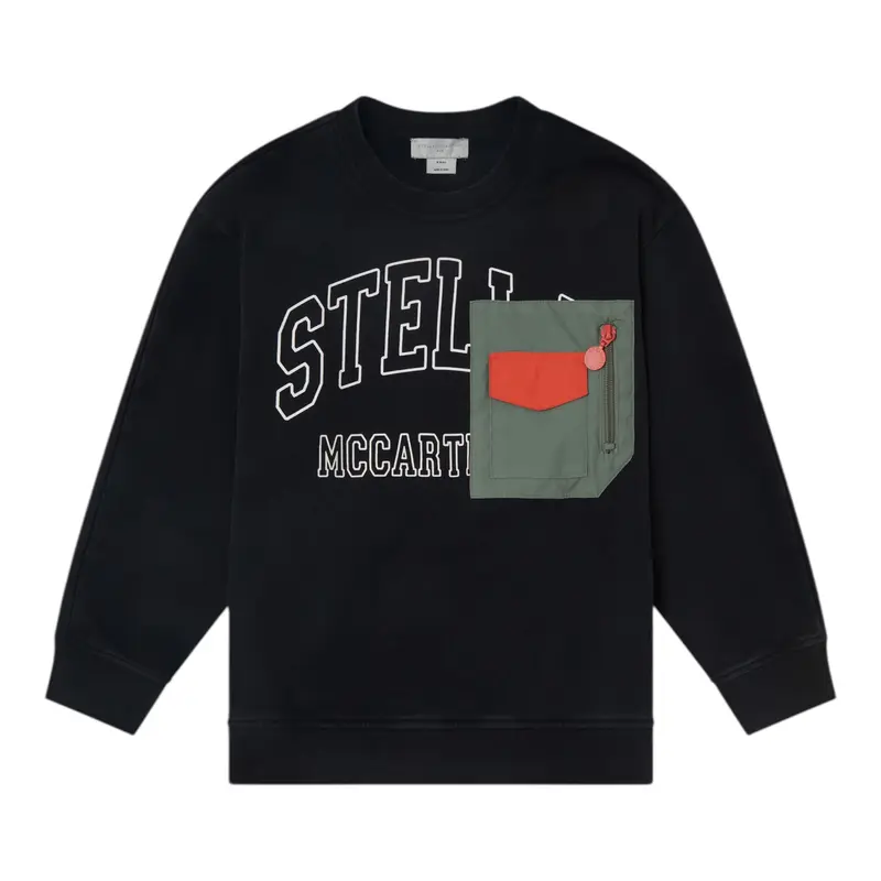 Stella Mccartney Felpa Chiusa Girocollo tinta unita con Stampa Nero per Bambino