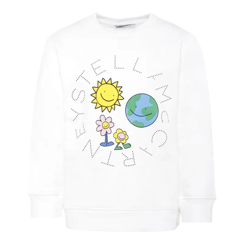 Stella Mccartney Felpa Chiusa Girocollo tinta unita con Stampe Panna per Bambina