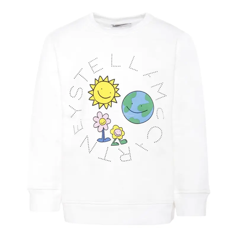 Stella Mccartney Felpa Chiusa Girocollo tinta unita con Stampe Panna per Bambina