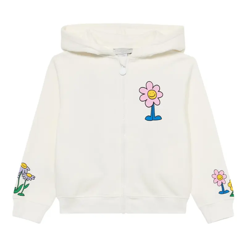 Stella Mccartney Felpa con Zip E Cappuccio tinta unita Panna per Bambina