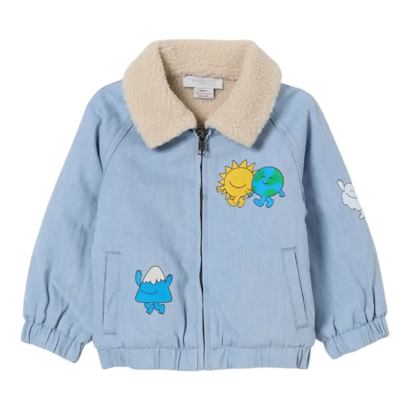 Stella Mccartney Giubbino In Denim tinta unita con Stampe Azzurro per Neonato