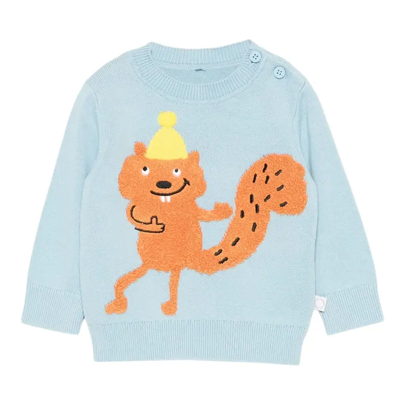 Stella Mccartney Maglia Girocollo tinta unita con Ricami Azzurro per Bambino