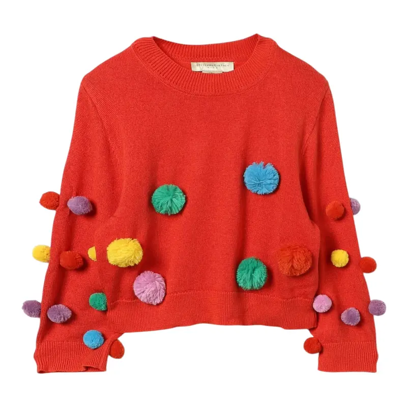Stella Mccartney Maglia tinta unita con Pon Pon Arancione per Bambina