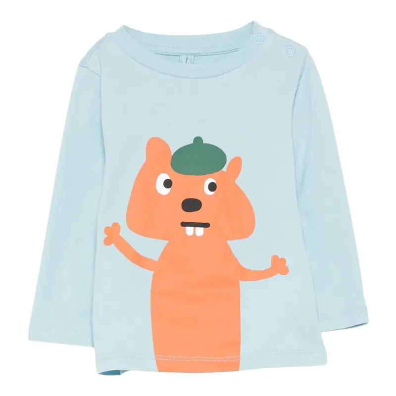 Stella Mccartney Shirt Girocollo tinta unita con Stampa Azzurro per Neonato