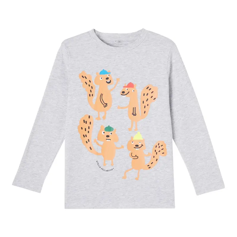 Stella Mccartney Shirt Girocollo tinta unita con Stampe Grigio per Bambino