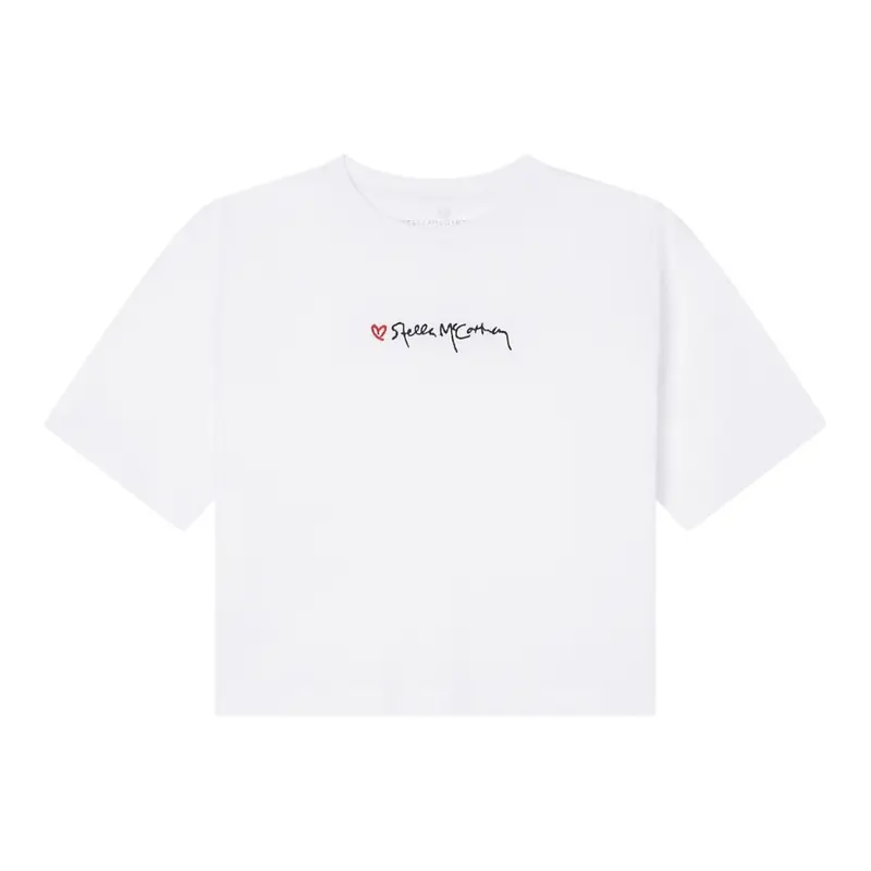 Stella Mccartney T-Shirt Girocollo tinta unita con Stampa Logo Bianco per Bambina