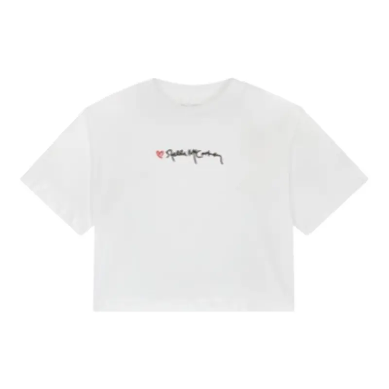 Stella Mccartney T-Shirt Girocollo tinta unita con Stampa Logo Bianco per Bambina