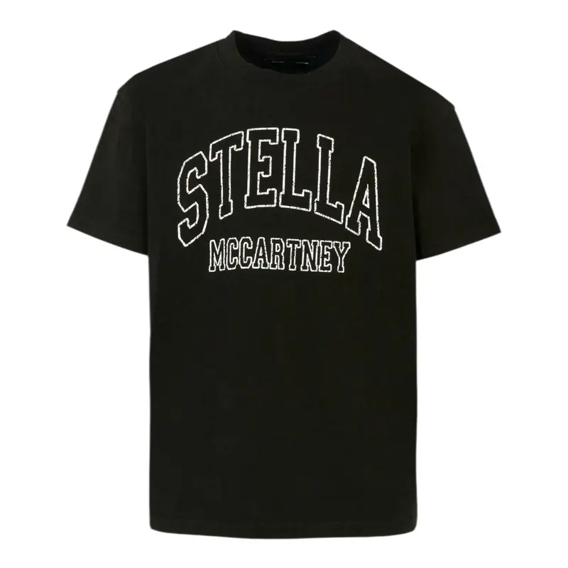 Stella Mccartney T-Shirt Girocollo tinta unita con Stampa Nero per Bambino