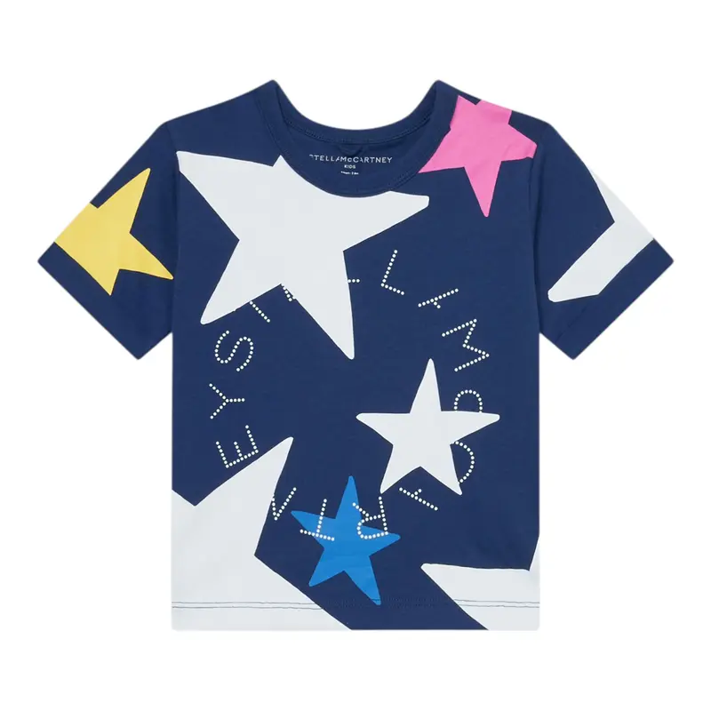 Stella Mccartney T-Shirt Girocollo tinta unita con Stampa Stelle Blu per Bambina