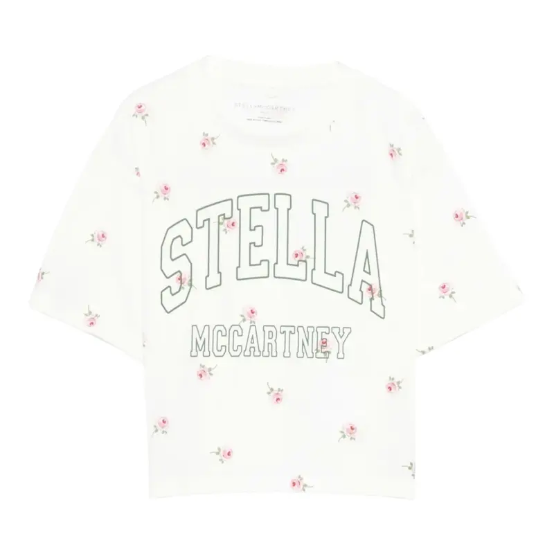 Stella Mccartney T-Shirt Girocollo tinta unita con Stampe Panna per Bambina