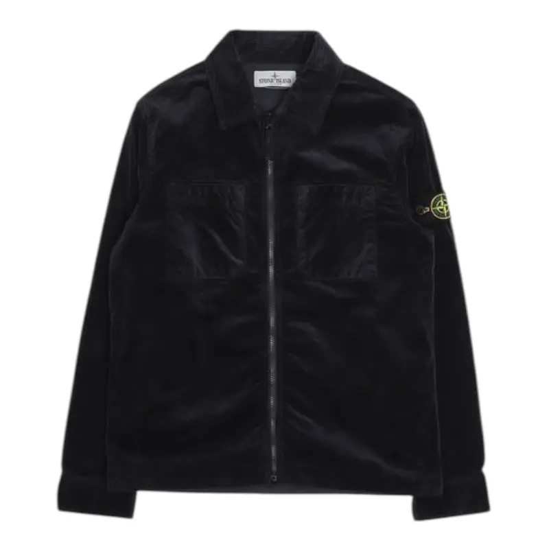 Stone Island Camicia tinta unita con Zip Blu per Bambino