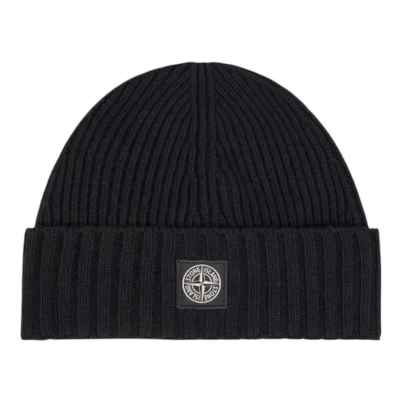 Stone Island Cappello tinta unita con Logo Nero per Bambino
