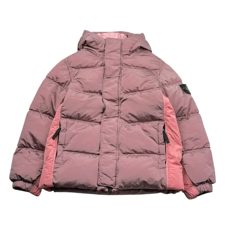 Stone Island Giubbino tinta unita con Zip E Cappuccio Rosa per Bambina