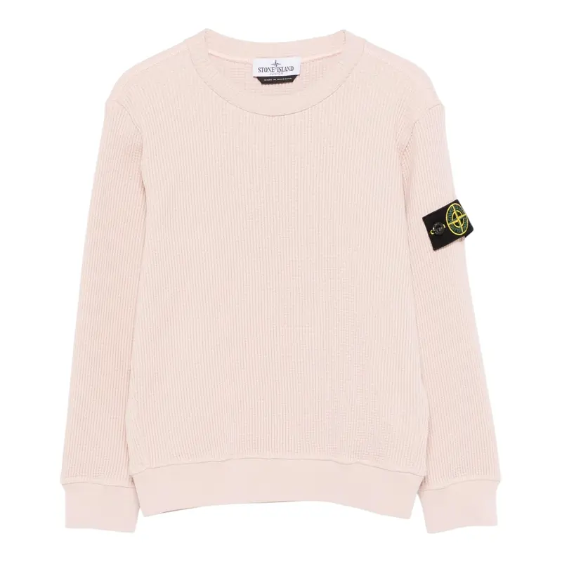 Stone Island Maglia Girocollo tinta unita con Logo Rosa per Bambina