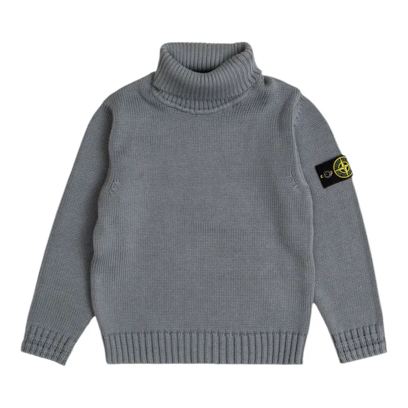 Stone Island Maglia tinta unita con Logo E Collo Alto Grigio per Bambino