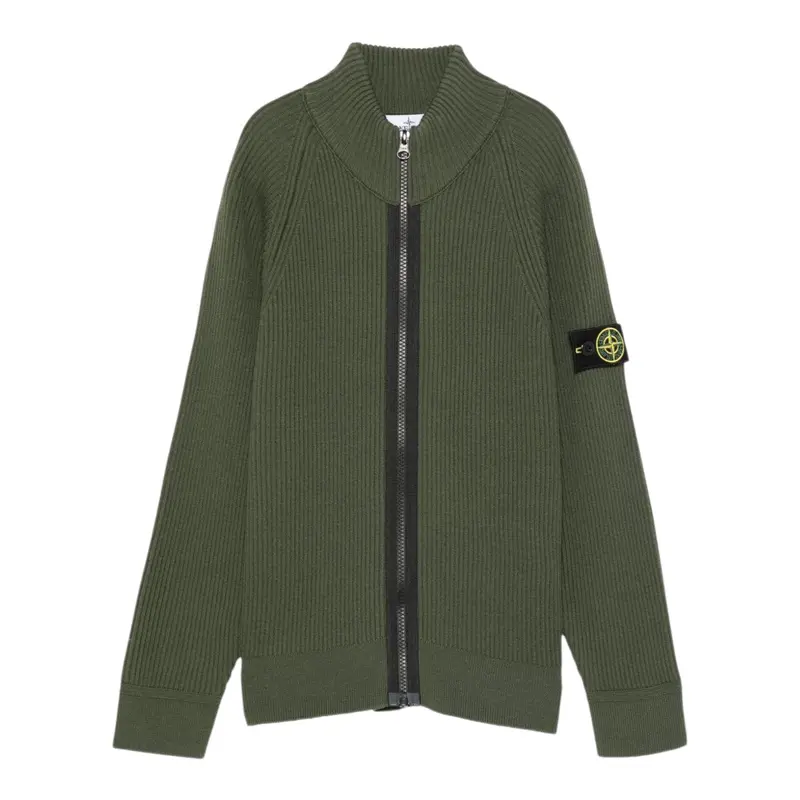 Stone Island Maglia tinta unita con Zip Verde per Bambino