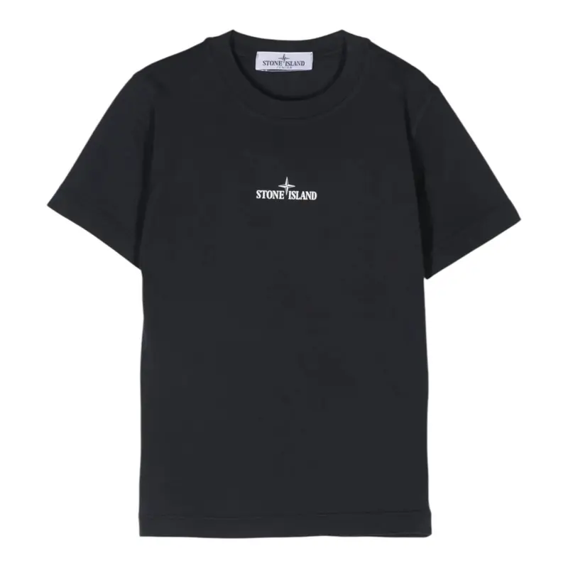 Stone Island T-Shirt tinta unita con Logo Nero per Bambino