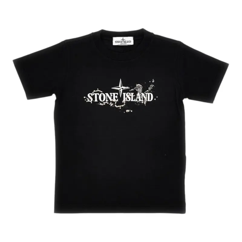 Stone Island T-Shirt tinta unita con Logo Nero per Bambino